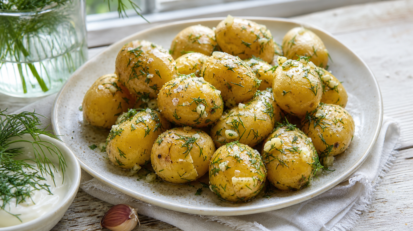 Молодая картошка с укропным маслом и чесноком