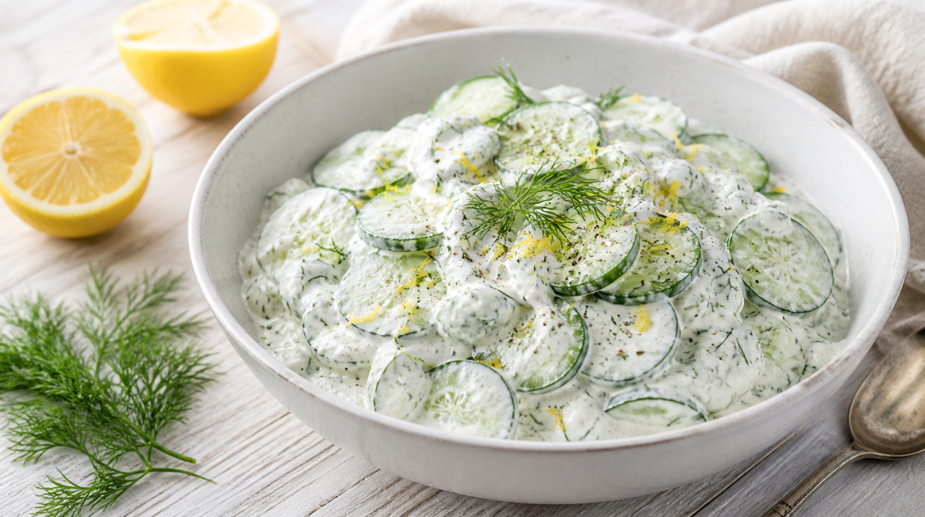 Салат из огурцов с йогуртом, укропом и лимоном