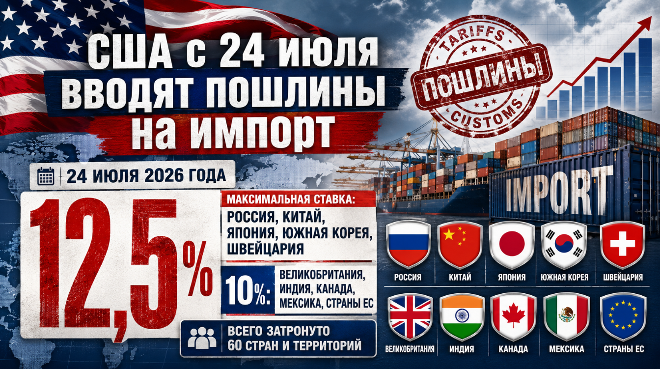 США с 24 июля вводят 12,5% пошлины на импорт из России и еще 59 стран