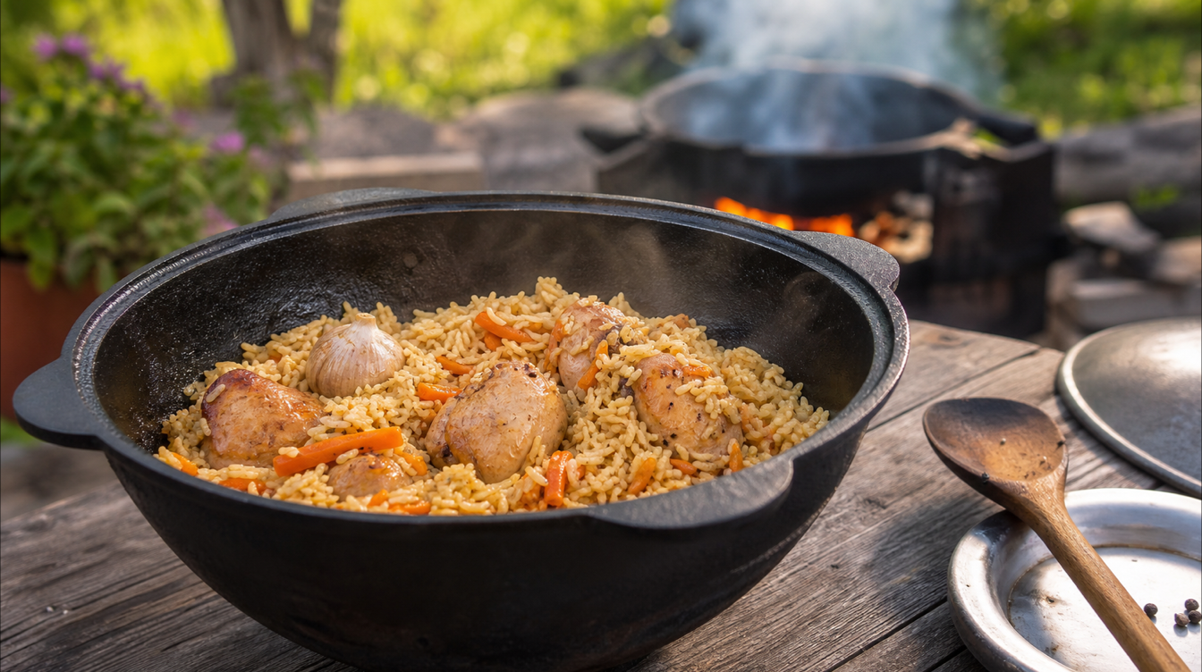 Плов с курицей в казане без напряга и пригорания
