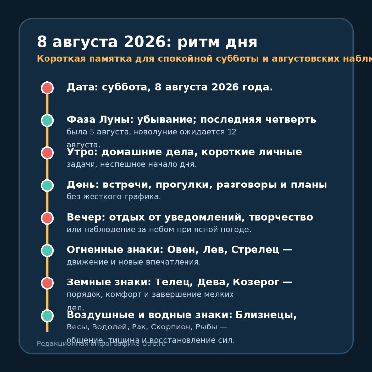 8 августа 2026: ритм дня