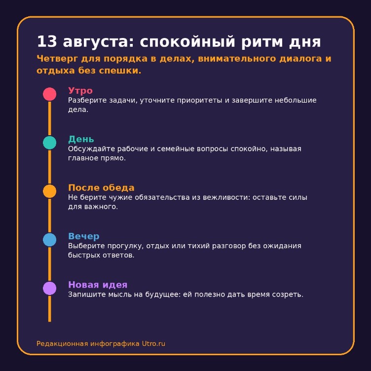 13 августа: спокойный ритм дня