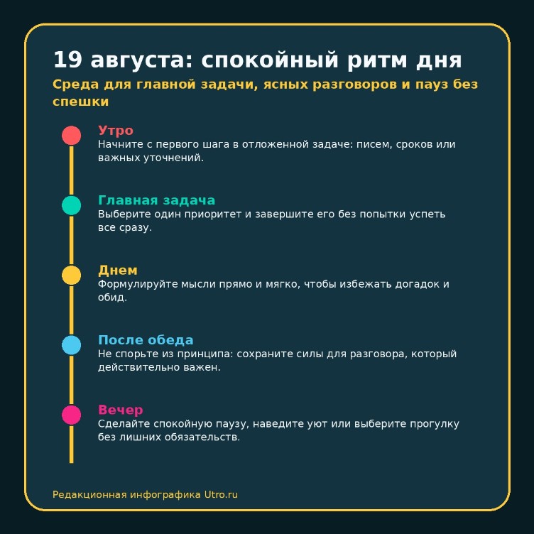 19 августа: спокойный ритм дня